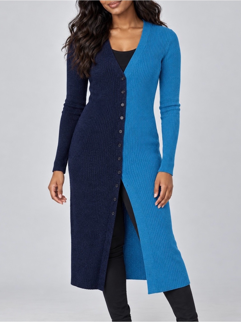 STAUD Shoko Sweater Dress Color Block Blue & Navy Medium
